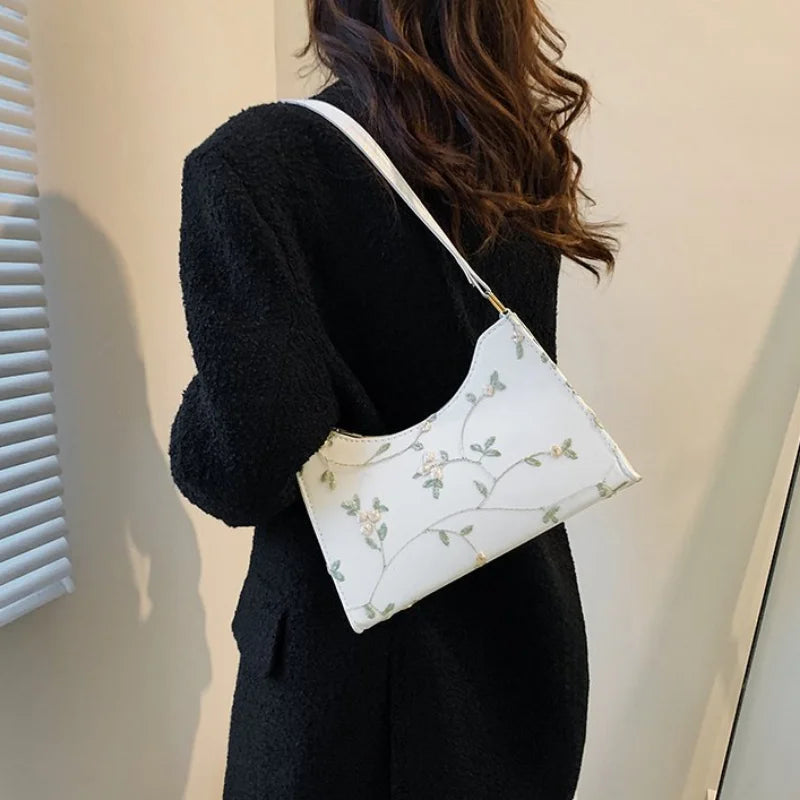 Tas Dames - Elegante Schoudertas met Bloemen Borduursel | Klassiek