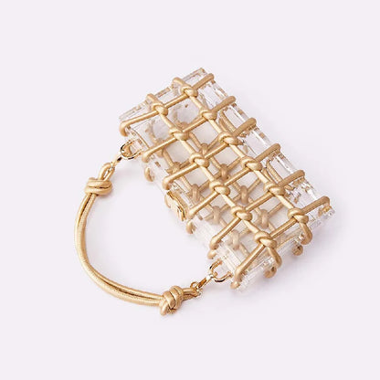 Avondtasje Dames - Transparante Clutch met Gouden Koord | Feest