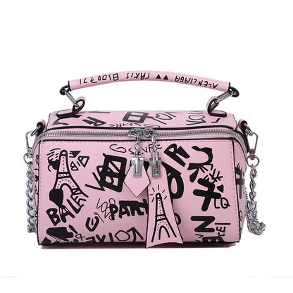 Tas Dames - Mini Handtas met Print en Ketting | Streetstyle