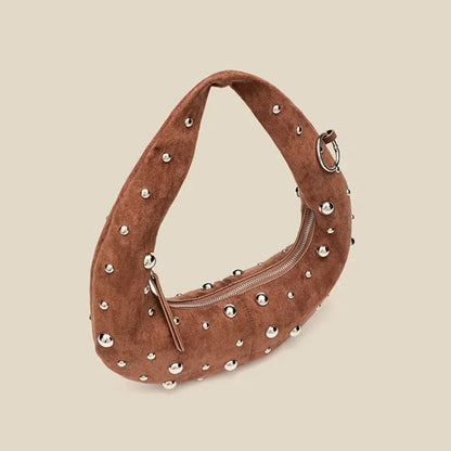Tas Dames - Halfmaan Schoudertas met Zilveren Studs | Stoer