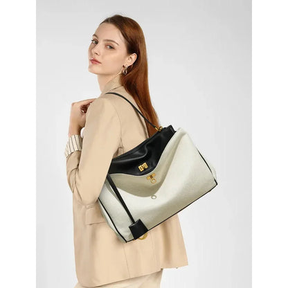 Tas Dames - Grote Shopper met Draaisluiting en Gouden Details | Chique