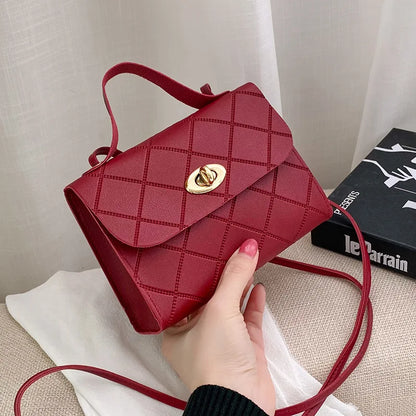 Tas Dames - Handtas met Ruitpatroon en Gouden Draaislot | Chique