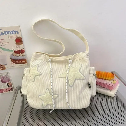 Schoudertas Dames - Grote Tas met Sterrenpatches en Hanger | Casual
