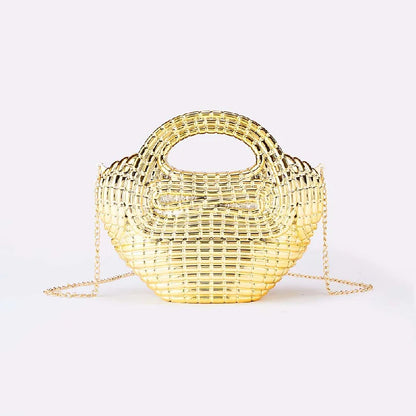 Avondtasje Dames - Gevlochten Metalen Tas met Ketting | Feest
