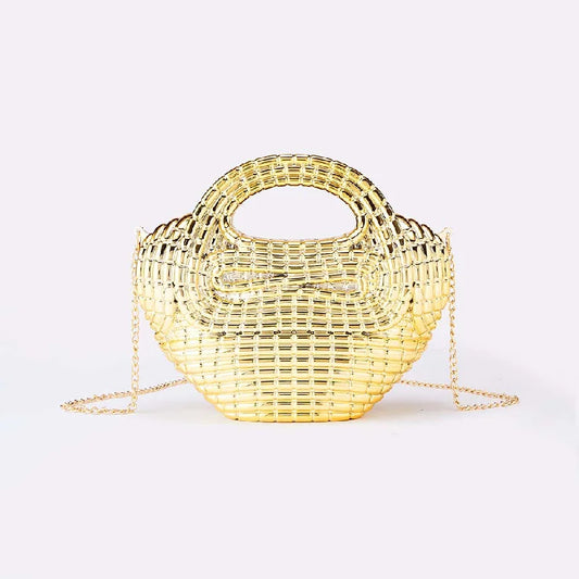 Avondtasje Dames - Gevlochten Metalen Tas met Ketting | Feest
