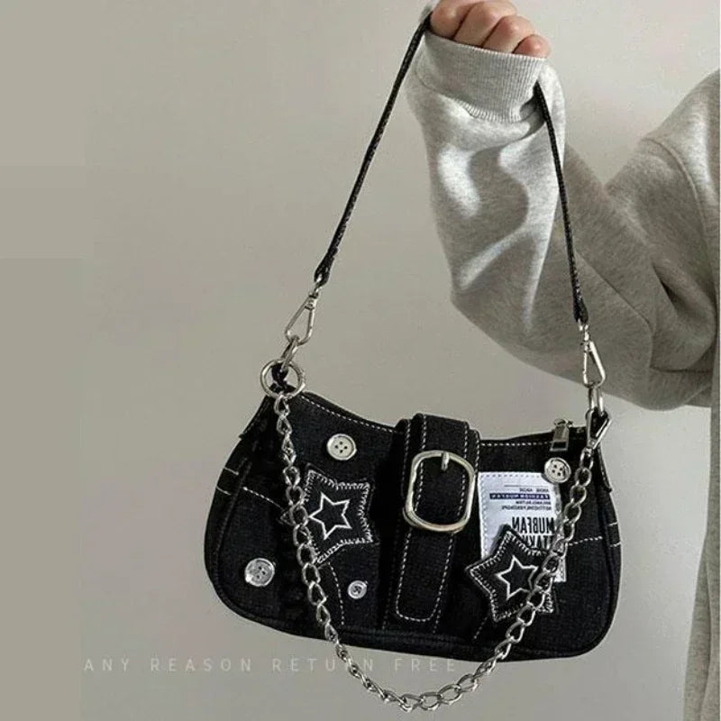 Tas Dames - Schoudertas met Sterren en Zilveren Ketting | Casual