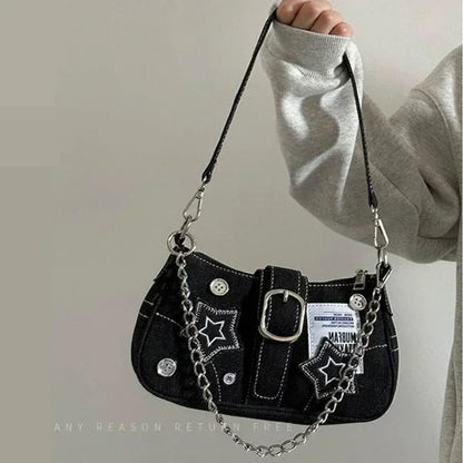 Tas Dames - Schoudertas met Sterren en Zilveren Ketting | Casual