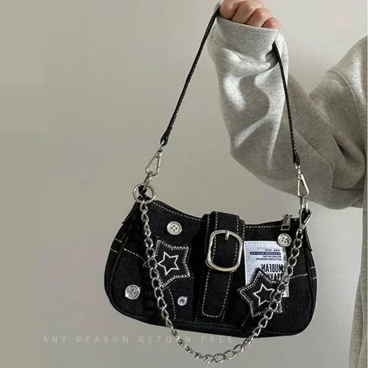 Tas Dames - Schoudertas met Sterren en Zilveren Ketting | Casual