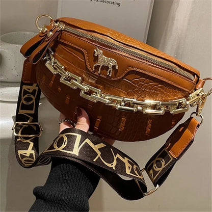 Tas Dames - Heuptas met Gouden Ketting en Paard Detail | Chique