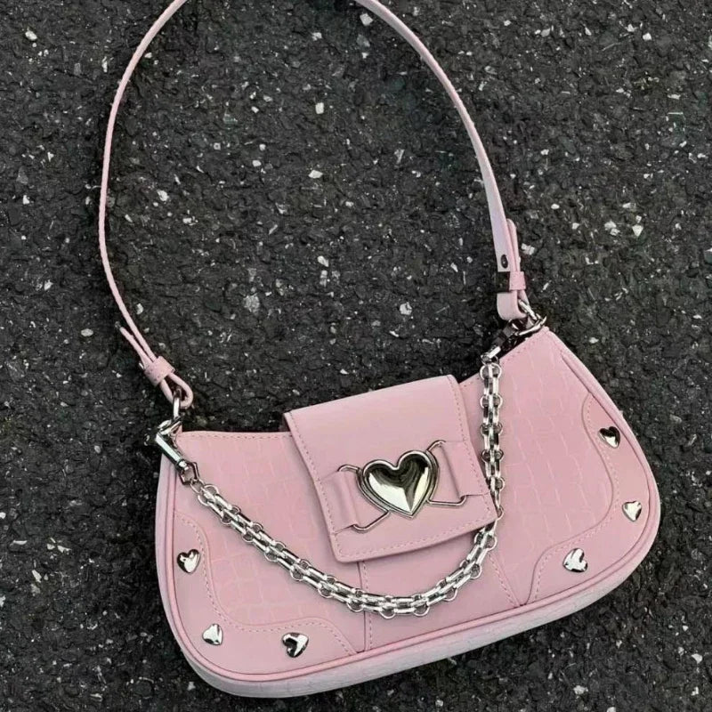 Tas Dames - Schoudertas met Hartsluiting en Ketting | Schattig