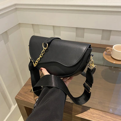 Crossbody Tas Dames - Saddle Bag met Ketting en Brede Riem | Chique