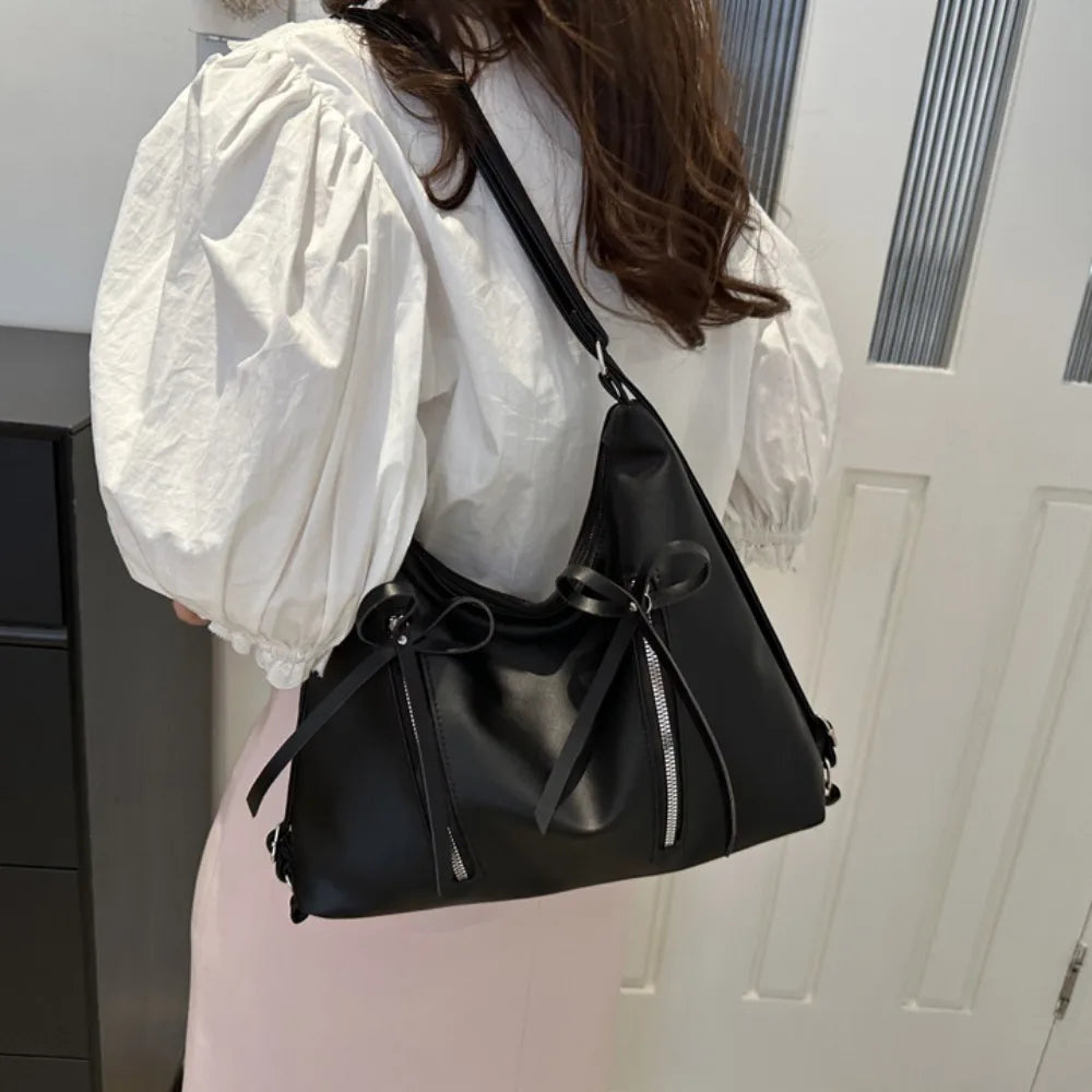 Tas Dames - Glanzende Schoudertas met Strikjes | Chique