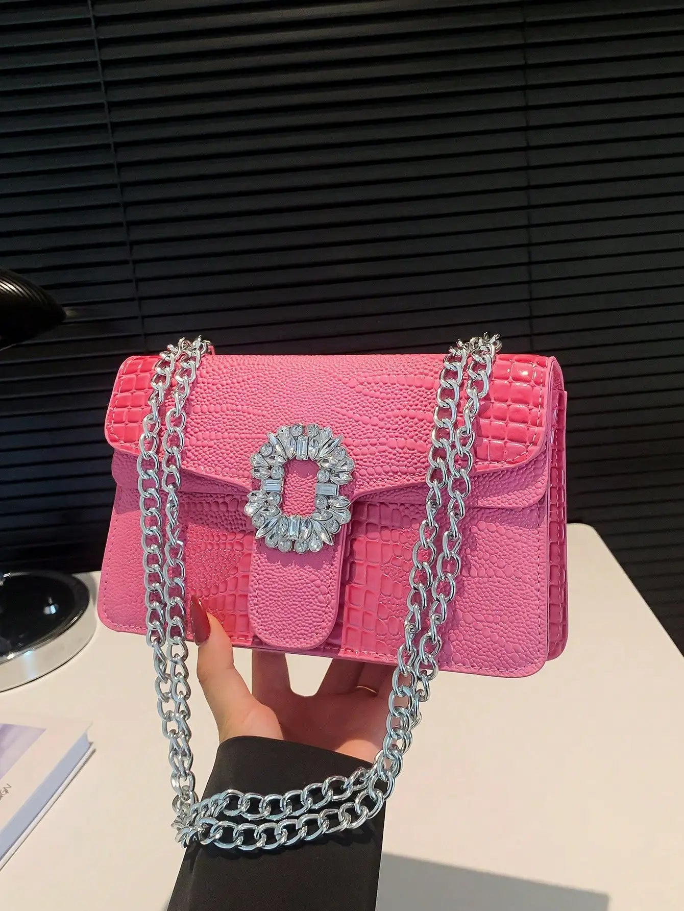 Tas Dames - Crossbody met Ketting en Strass Gesp | Feestelijk
