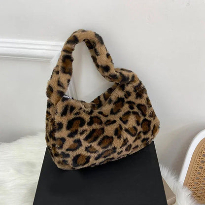 Tas Dames - Pluche Schoudertas met Luipaardprint | Opvallend