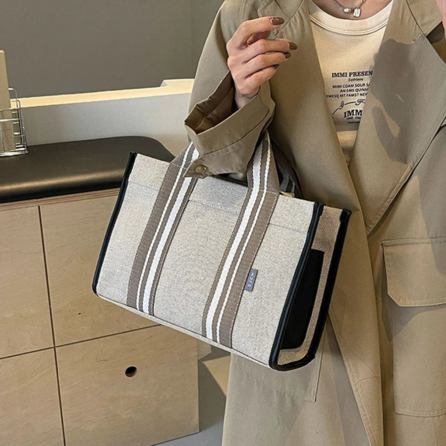 Tas Dames - Ruime Shopper met Streepprint en Contrastdetail | Casual