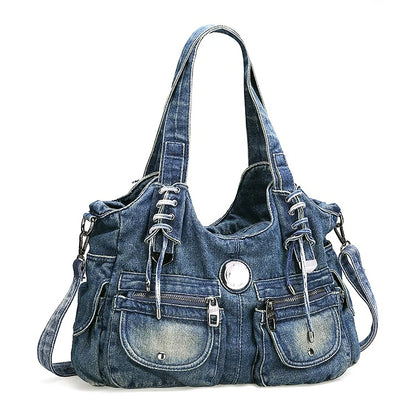 Tas Dames - Schoudertas met Voorvakken en Zilveren Hardware | Casual