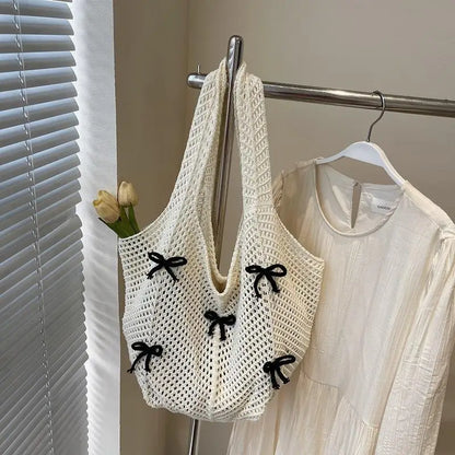 Tas Dames - Grote Open Shopper met Strikjes en Dubbele Banden | Casual