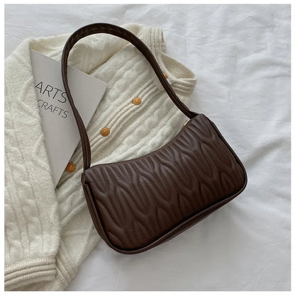Tas Dames - Kleine Schoudertas met Golfpatroon en Gouden Rits | Chique