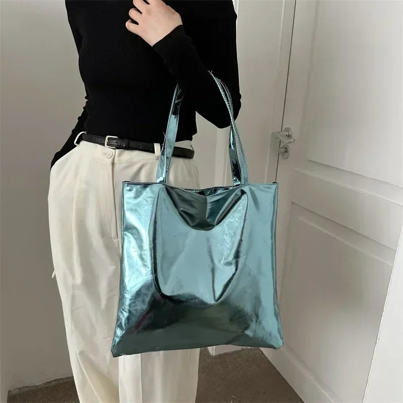 Tas Dames - Grote Metallic Tote Bag met Schouderbanden | Chique