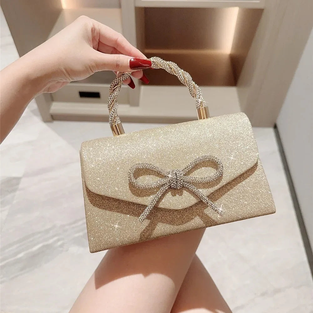 Tas Dames - Glitter Avondtasje met Kristallen Strik | Chique