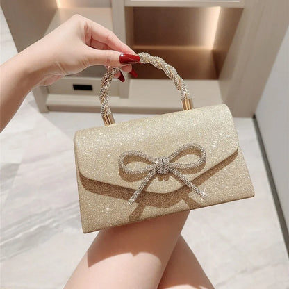 Tas Dames - Glitter Avondtasje met Kristallen Strik | Chique