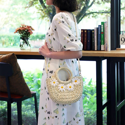 Handtas Dames - Gevlochten Zomertas met Madeliefjes | Casual