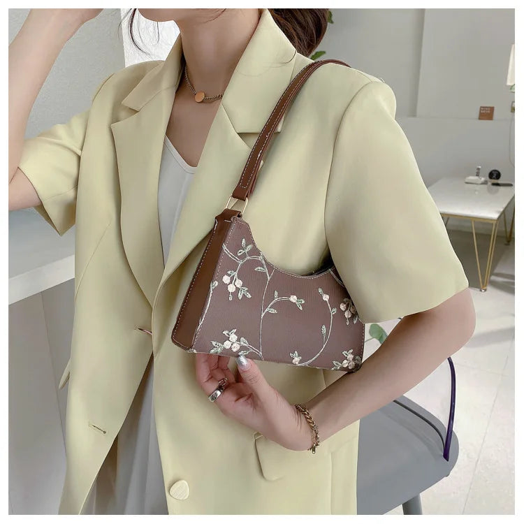 Tas Dames - Elegante Schoudertas met Bloemen Borduursel | Klassiek