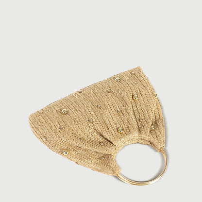 Tas Dames - Gevlochten Zomertas met Gouden Studs en Ring | Casual