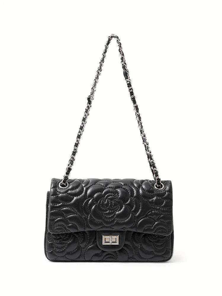 Tas Dames - Chique Schoudertas met Ketting en Rozenreliëf | Elegant