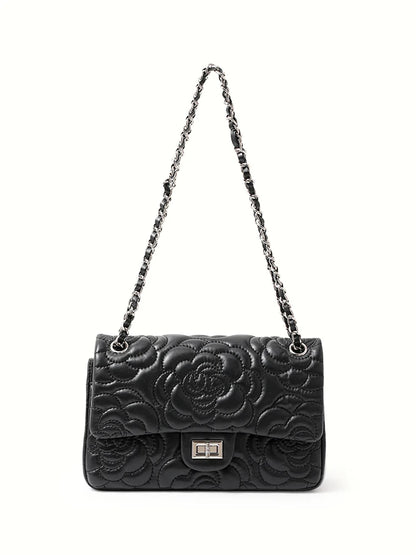 Tas Dames - Chique Schoudertas met Ketting en Rozenreliëf | Elegant