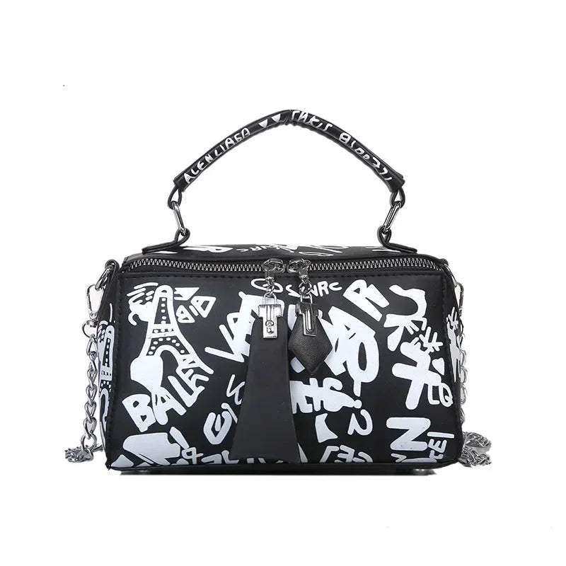 Tas Dames - Mini Handtas met Print en Ketting | Streetstyle