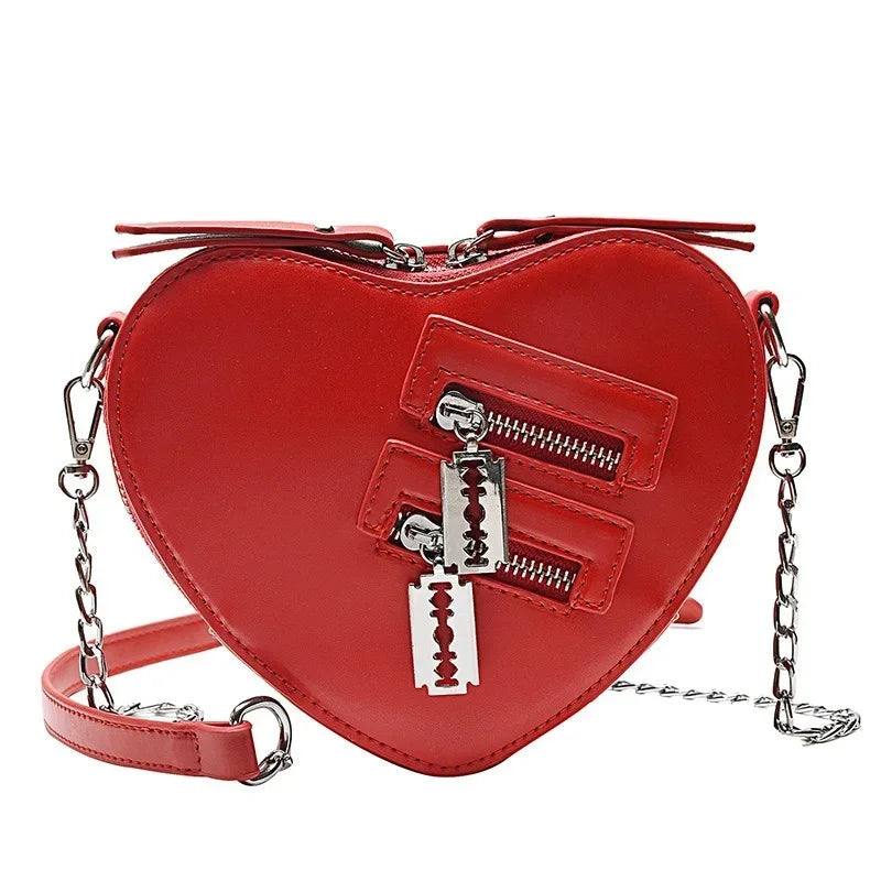 Tas Dames - Hartvormige Crossbody met Ketting en Zippers | Edgy