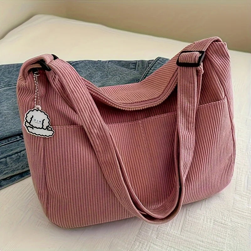 Tas Dames - Ruime Schoudertas met Ribbel en Bedeltje | Casual