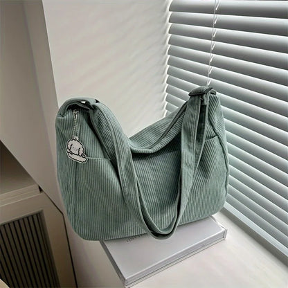 Tas Dames - Ruime Schoudertas met Ribbel en Bedeltje | Casual