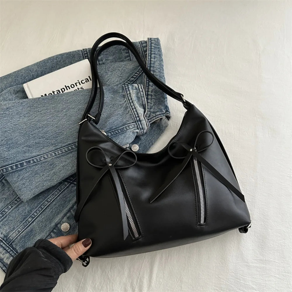 Tas Dames - Glanzende Schoudertas met Strikjes | Chique