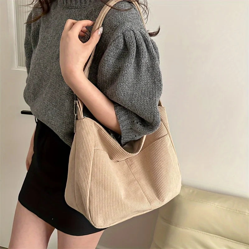 Tas Dames - Ruime Schoudertas met Ribbel en Bedeltje | Casual