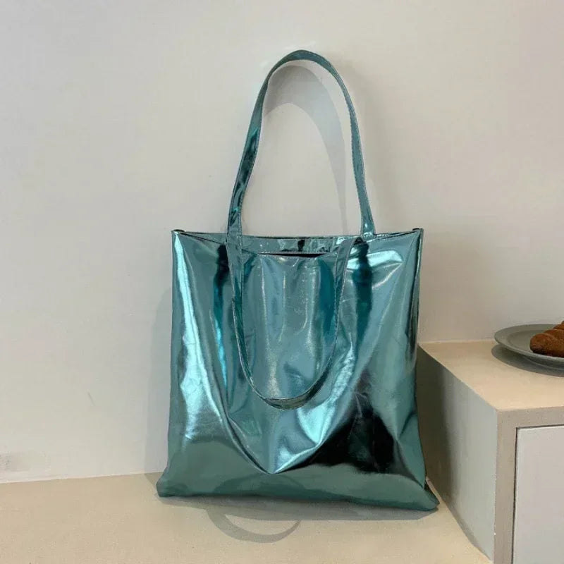 Tas Dames - Grote Metallic Tote Bag met Schouderbanden | Chique