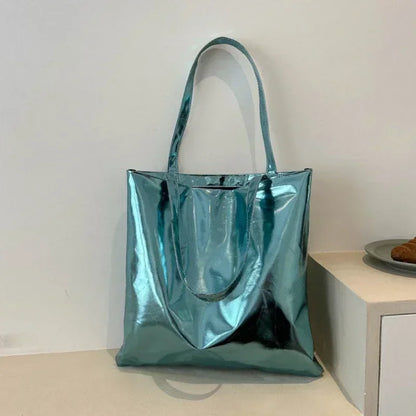Tas Dames - Grote Metallic Tote Bag met Schouderbanden | Chique