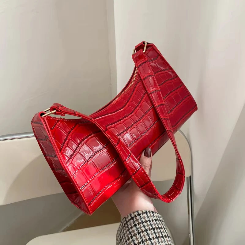 Schoudertas Dames - Halfmaan Tas met Krokodilprint en Rits | Chique
