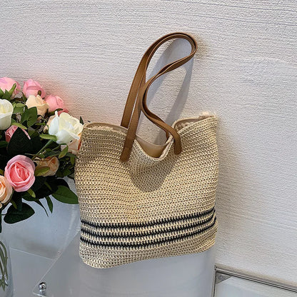 Tas Dames - Ruime Gevlochten Shopper met Strepenpatroon | Zomer