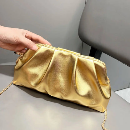 Tas Dames - Geplooide Clutch met Gouden Ketting | Chique