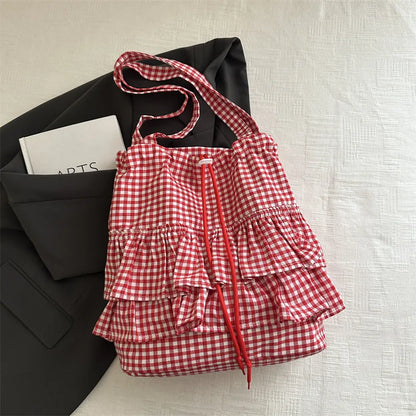 Tas Dames - Ruche Shopper met Ruitjesprint en Strikje | Zomer