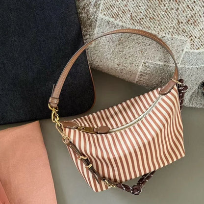 Schoudertas Dames - Hobo Bag met Streepprint en Ketting | Zomer