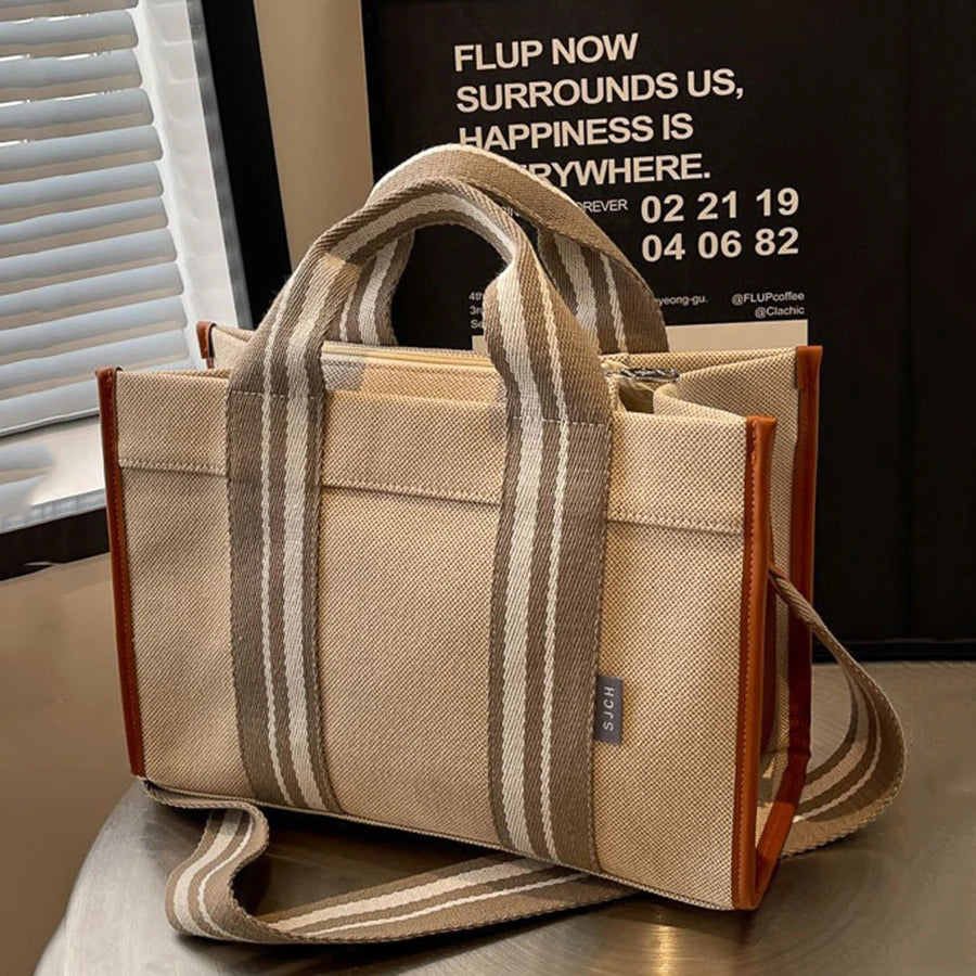 Tas Dames - Ruime Shopper met Streepprint en Contrastdetail | Casual