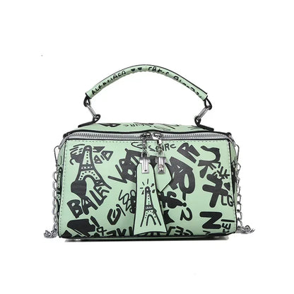 Tas Dames - Mini Handtas met Print en Ketting | Streetstyle