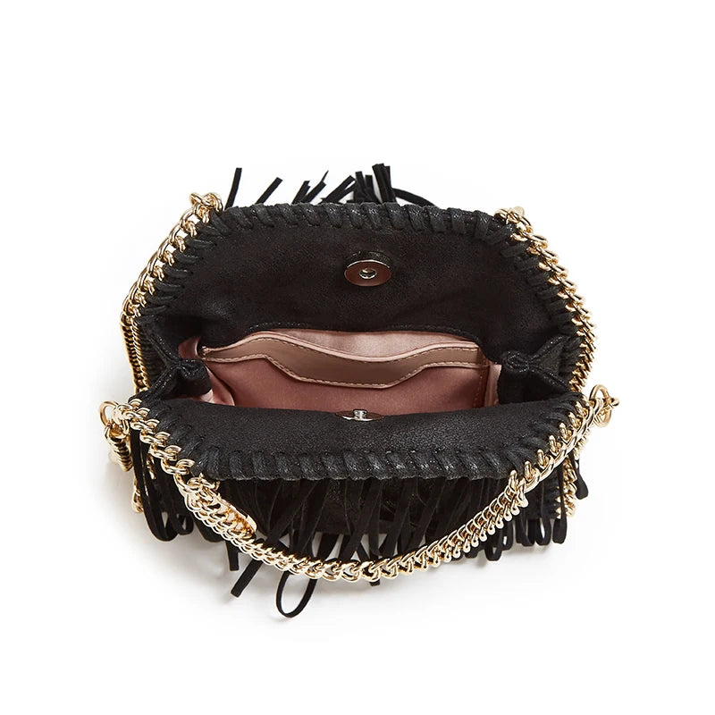 Tas Dames - Mini Handtas met Franjes en Gouden Ketting | Boho