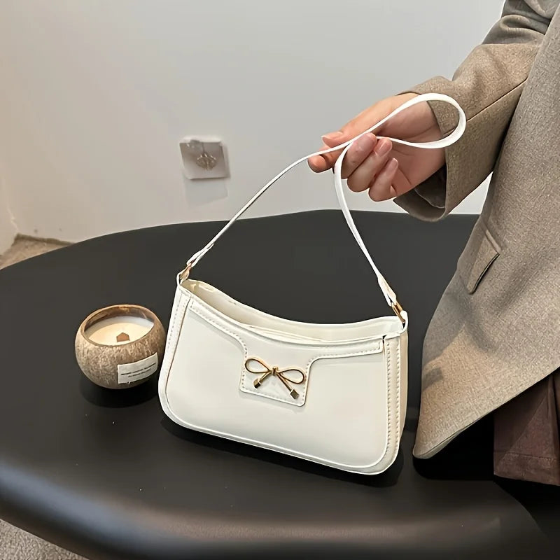 Tas Dames - Stijlvolle Baguette Tas met Gouden Strikornament | Chique