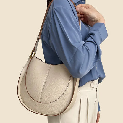 Tas Dames - Halfmaan Crossbody met Stiksels en Goud | Klassiek