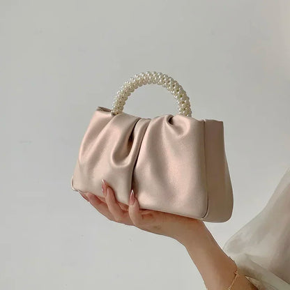 Tas Dames - Geplooide Mini Handtas met Parelhandvat | Elegant