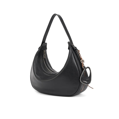 Tas Dames - Halfmaan Schoudertas met Rits en Hanger Detail | Casual